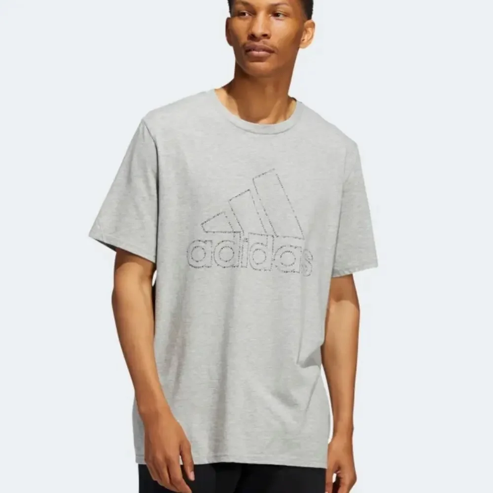 Adidas Badge of Sports Tiny Type Logo Tee T-Shirt Grey Heather Men's 2XL NWT - Picture 2 of 10